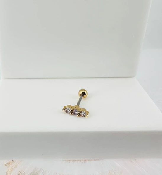 Zirkon Taşlı Uç Kısmı : Pirinç Kıkırdak Bar Uzunluğu : 6 Mm / Bar Kalınlığı 0.8 Mm / Top Boyu 3 Mm - Pt0018-1 ürün görseli 1