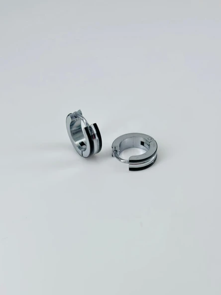 Rodyum Ve Siyah Çelik Erkek Küpe Çap (9 Mm) Kalınlık (4 Mm) - Ekp0006 ürün görseli 1