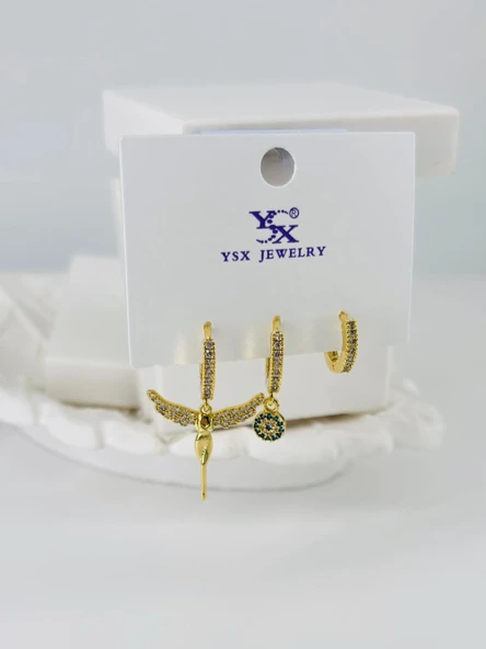 Zirkon Taşlı Üçlü Kombin Küpe - Kp00395 ürün görseli 1