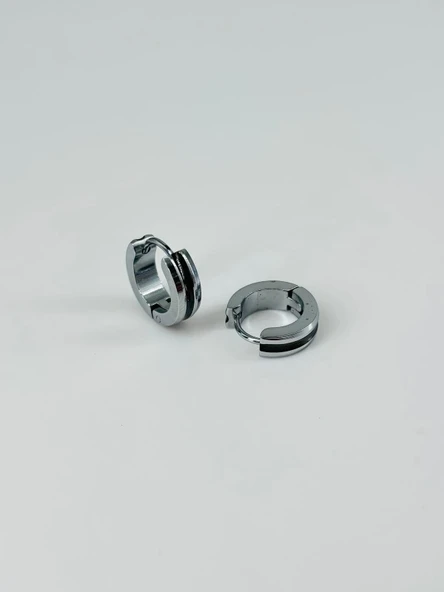 Rodyum Ve Siyah  Çelik Erkek Küpe Çap (9 Mm) Kalınlık (4 Mm) - Ekp0008 ürün görseli 1