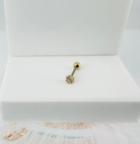 Zirkon Taşlı Uç Kısmı : Pirinç Kıkırdak Bar Uzunluğu : 6 Mm / Bar Kalınlığı 0.8 Mm / Top Boyu 3 Mm - Pt0027-1 ürün görseli 1