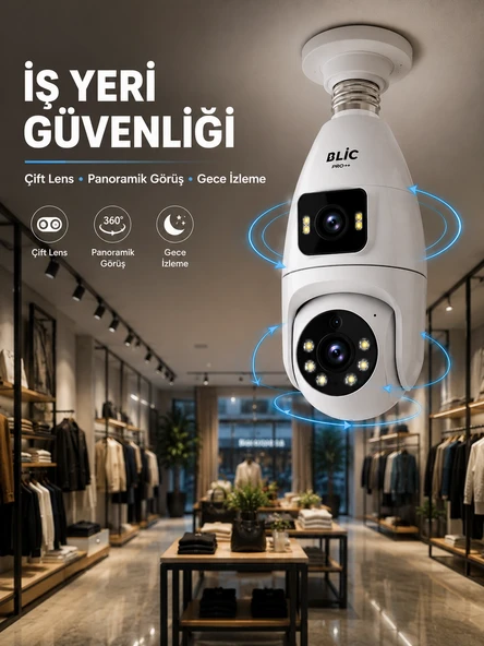 Wi-fi Çift Lens Ampul Kamera  Akıllı Ev Güvenliği ürün görseli 1