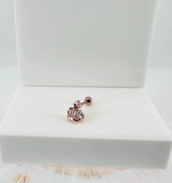 Rose Zirkon Taşlı Uç Kısmı : Pirinç Kıkırdak Bar Uzunluğu : 6 Mm / Bar Kalınlığı 0.8 Mm / Top Boyu 3 Mm - Pt0043-2 ürün görseli 1
