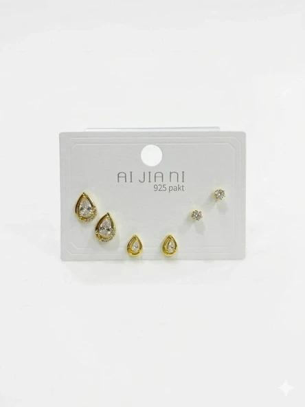 Taşlı Su Damlası Detaylı Altılı Küpe - Kp00584 ürün görseli 1