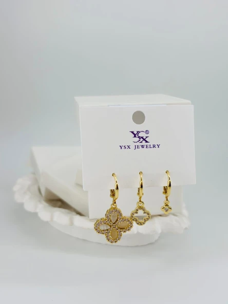 Zirkon Taşlı Pirinç Üçlü Kombin Küpe - Kp00535 ürün görseli 1
