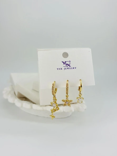 Yıldız Detaylı Üçlü Kombin Küpe - Kp00547 ürün görseli 1