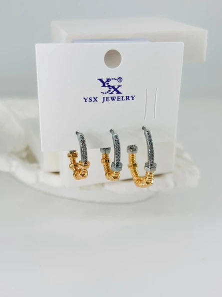 Zirkon Taşlı Üçlü Kombin Küpe - Kp00367 ürün görseli 1