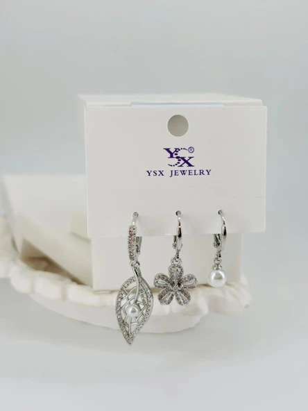 Yaprak Detaylı Üçlü Kombin Küpe - Kp00532 ürün görseli 1