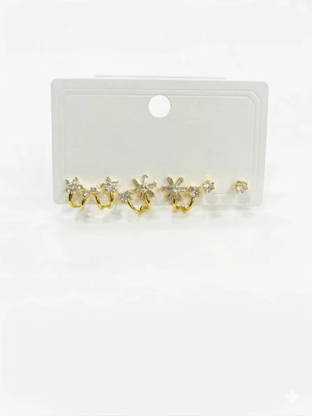 Zirkon Taşlı Pirinç Altılı  Kombin Küpe - Kp00568 ürün görseli 1