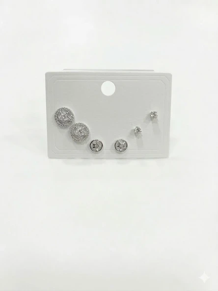 Yıldız Detaylı Altılı Küpe - Kp00604 ürün görseli 1