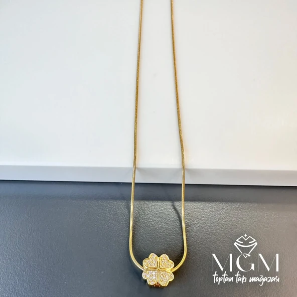 Zirkon Taşlı Zincir Çelik Uç Kısmı Pirinç Kolyeler 40 + 5 Cm Uzatma Payı - Kl0108 ürün görseli 1