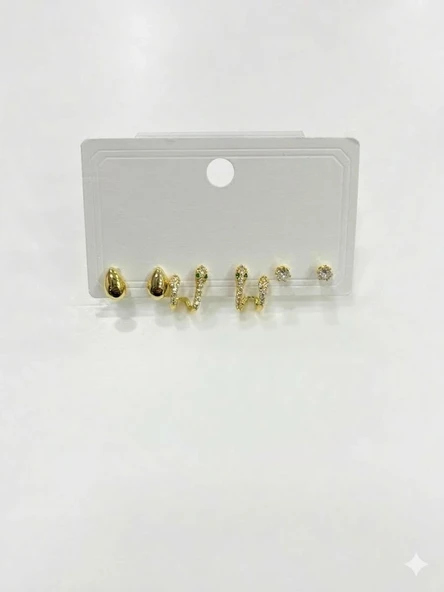 Yılan Detaylı Altılı Küpe - Kp00608 ürün görseli 1