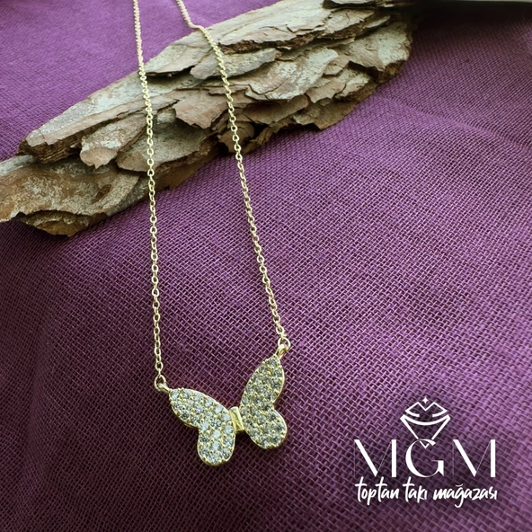 Zirkon Taşlı Kelebek Kolye - Kl0009 ürün görseli 1