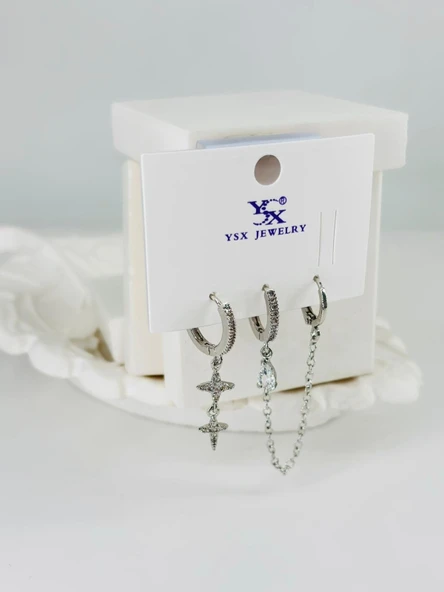Zirkon Taşlı Üçlü Kombin Küpe - Kp00374 ürün görseli 1