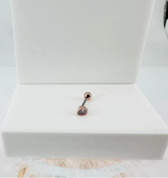 Rose Zirkon Taşlı Uç Kısmı : Pirinç Kıkırdak Bar Uzunluğu : 6 Mm / Bar Kalınlığı 0.8 Mm / Top Boyu 3 Mm - Pt0042-2 ürün görseli 1