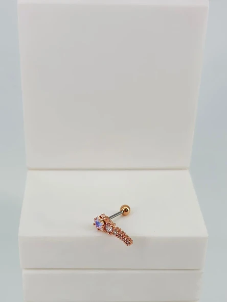 Rose Zirkon Taşlı Uç Kısmı : Pirinç Kıkırdak Bar Uzunluğu : 6 Mm / Bar Kalınlığı 0.8 Mm / Top Boyu 3 Mm  - Pt0056-2 ürün görseli 1
