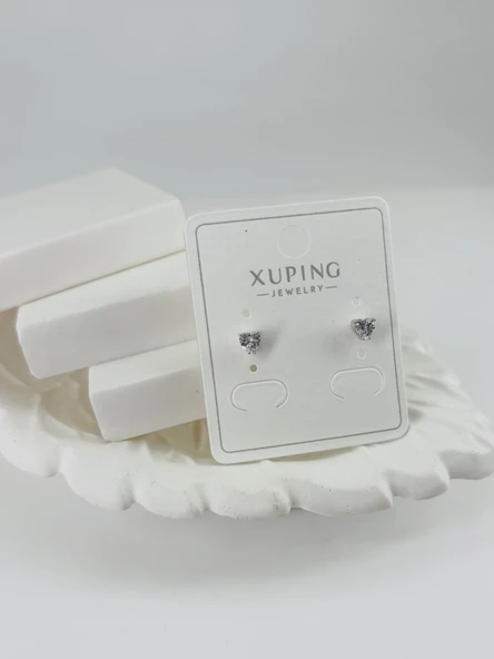 Rodyum Zirkon-kalp Detaylı  Taşlı Pirinç Zirkon Küpe - Kp00359 ürün görseli 1