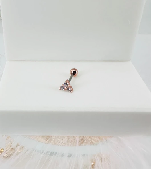 Rose Zirkon Taşlı Uç Kısmı : Pirinç Kıkırdak Bar Uzunluğu : 6 Mm / Bar Kalınlığı 0.8 Mm / Top Boyu 3 Mm - Pt0035-2 ürün görseli 1