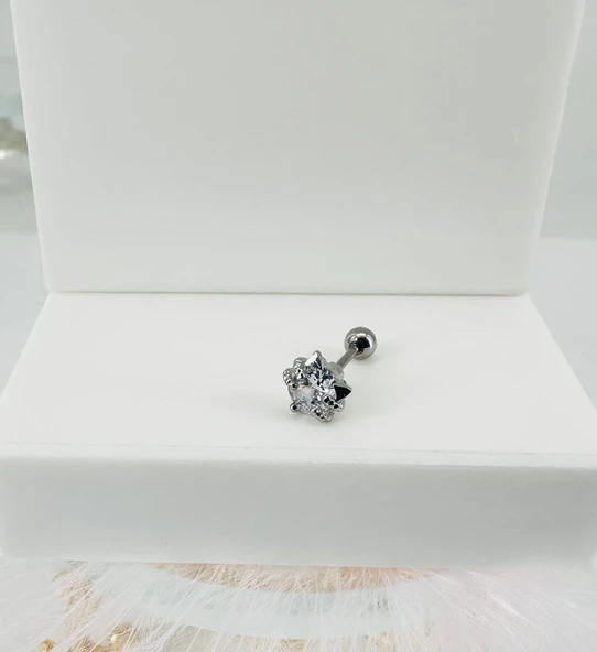 Rodyum Zirkon Taşlı Uç Kısmı : Pirinç Kıkırdak Bar Uzunluğu : 6 Mm / Bar Kalınlığı 0.8 Mm / Top Boyu 3 Mm - Pt0028 ürün görseli 1