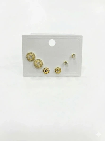 Yıldız Detaylı Altılı Küpe - Kp00603 ürün görseli 1