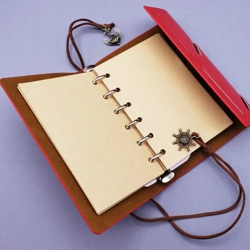 Küçük Boy Pusula Baskılı Deri Defter - Resim 2