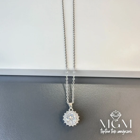 Rodyum Zirkon Taşlı Zincir Çelik Uç Kısmı Pirinç Kolyeler 40 + 5 Cm Uzatma Payı - Kl0119 ürün görseli 1