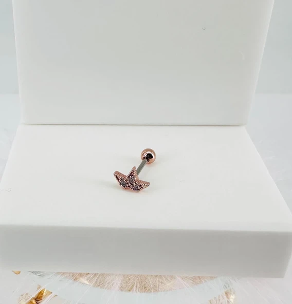 Rose Zirkon Taşlı Uç Kısmı : Pirinç Kıkırdak Bar Uzunluğu : 6 Mm / Bar Kalınlığı 0.8 Mm / Top Boyu 3 Mm - Pt0037-2 ürün görseli 1