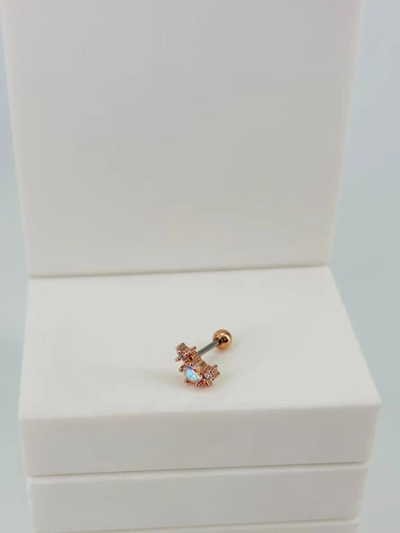 Rose Zirkon Taşlı Uç Kısmı : Pirinç Kıkırdak Bar Uzunluğu : 6 Mm / Bar Kalınlığı 0.8 Mm / Top Boyu 3 Mm  - Pt0063-2 ürün görseli 1