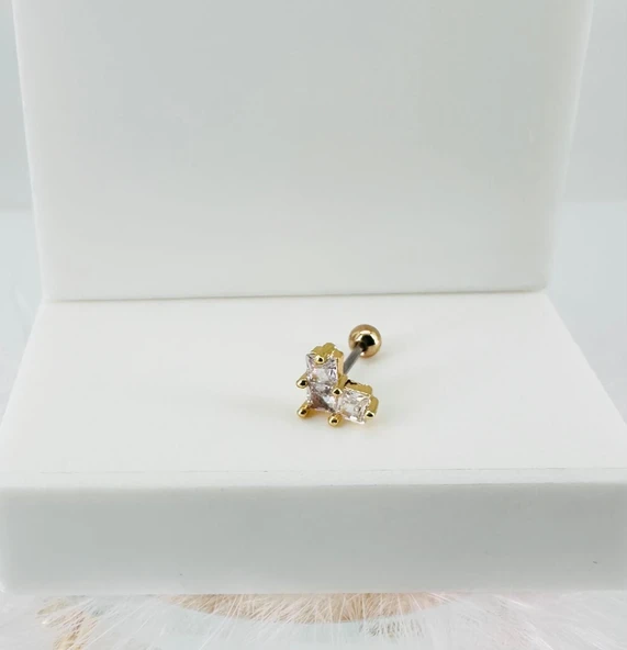 Zirkon Taşlı Uç Kısmı : Pirinç Kıkırdak Bar Uzunluğu : 6 Mm / Bar Kalınlığı 0.8 Mm / Top Boyu 3 Mm - Pt0023-1 ürün görseli 1