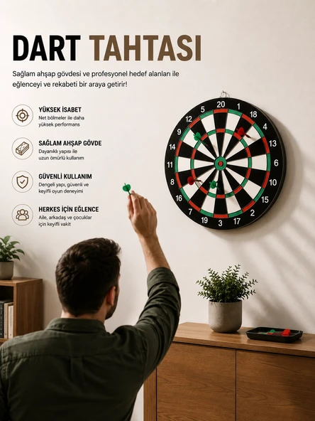 17 İnç Dart Tahtası Sağlam Ahşap Gövde Ve Uzun Ömürlü Kullanım ürün görseli 1