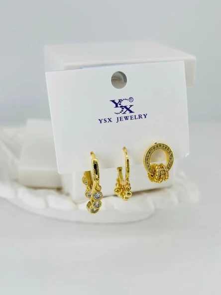 Zirkon Taşlı Üçlü Kombin Küpe - Kp00383 ürün görseli 1