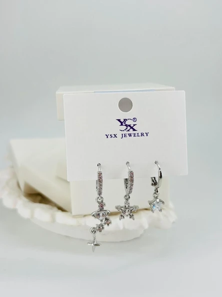 Yıldız Detaylı Üçlü Kombin Küpe - Kp00548 ürün görseli 1