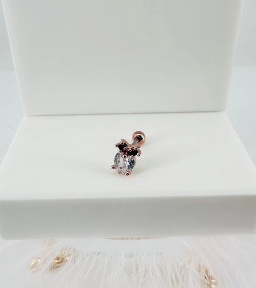 Rose Zirkon Taşlı Uç Kısmı : Pirinç Kıkırdak Bar Uzunluğu : 6 Mm / Bar Kalınlığı 0.8 Mm / Top Boyu 3 Mm - Pt0017-2 ürün görseli 1