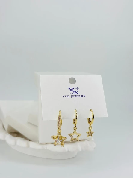 Yıldız Detaylı Üçlü Kombin Küpe - Kp00555 ürün görseli 1