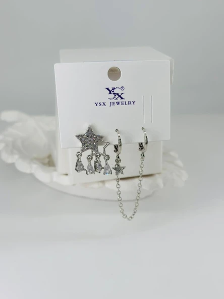 Zirkon Taşlı Üçlü Kombin Küpe - Kp00365 ürün görseli 1