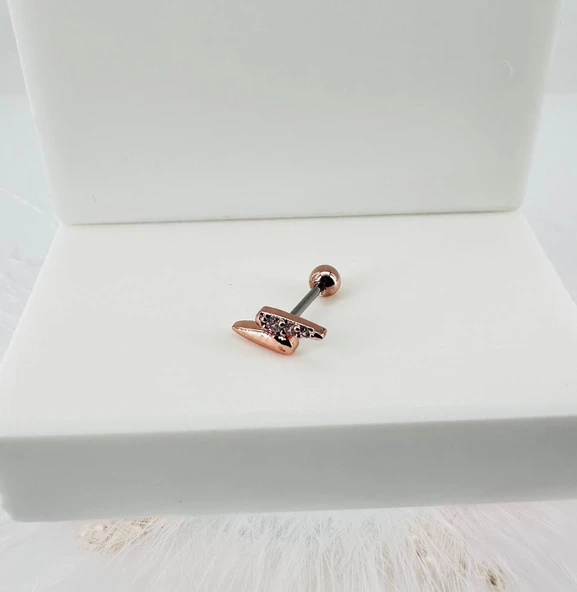 Rose Zirkon Taşlı Uç Kısmı : Pirinç Kıkırdak Bar Uzunluğu : 6 Mm / Bar Kalınlığı 0.8 Mm / Top Boyu 3 Mm - Pt0010-2 ürün görseli 1