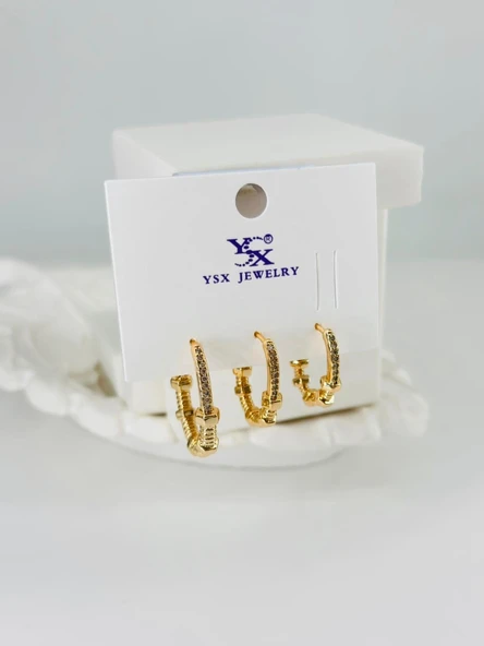 Zirkon Taşlı Üçlü Kombin Küpe - Kp00371 ürün görseli 1