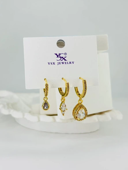 Zirkon Taşlı Üçlü Kombin Küpe - Kp00378 ürün görseli 1