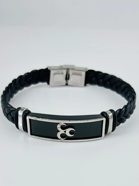 Siyah Deri / Çelik  Erkek Deri Bileklik 20 Cm  - Ebl0121 ürün görseli 1