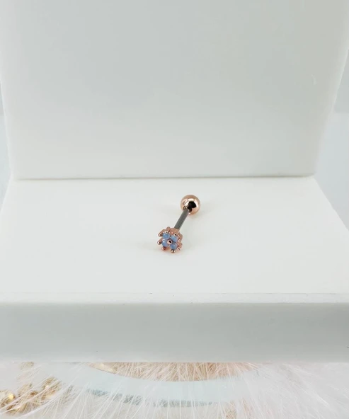 Rose Zirkon Taşlı Uç Kısmı : Pirinç Kıkırdak Bar Uzunluğu : 6 Mm / Bar Kalınlığı 0.8 Mm / Top Boyu 3 Mm - Pt0027-2 ürün görseli 1