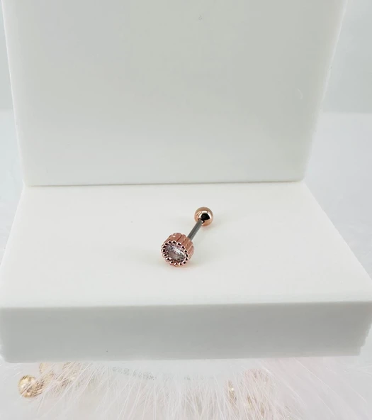 Rose Zirkon Taşlı Uç Kısmı : Pirinç Kıkırdak Bar Uzunluğu : 6 Mm / Bar Kalınlığı 0.8 Mm / Top Boyu 3 Mm - Pt0013-2 ürün görseli 1