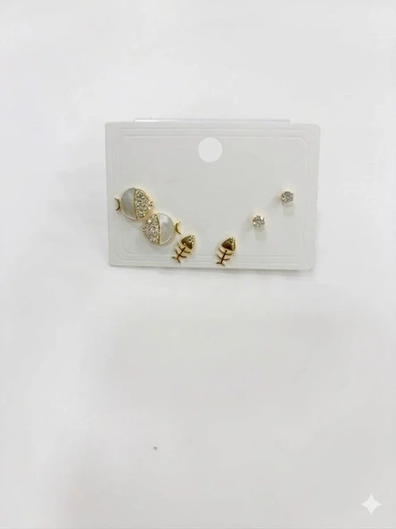 Tatlı Balık Ve Kılçık Detaylı Altılı Küpe - Kp00561 ürün görseli 1