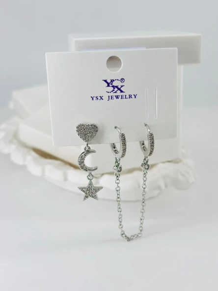 Zirkon Taşlı Üçlü Kombin Küpe - Kp00062 ürün görseli 1