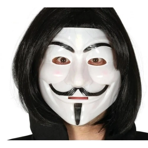 Siyah Renk Kısa Saç Ve V For Vendetta Maskesi ürün görseli 1