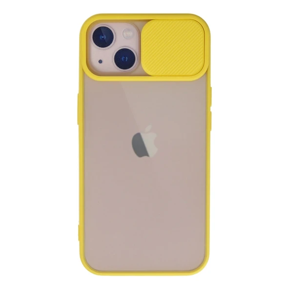Apple İphone 13 Kılıf Palm Buzlu Kamera Sürgülü Silikon - Sarı ürün görseli 1
