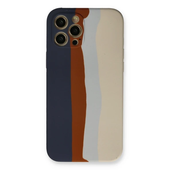 Apple İphone 12 Pro Max Kılıf Ebruli Lansman Silikon - Lacivert-krem ürün görseli 1