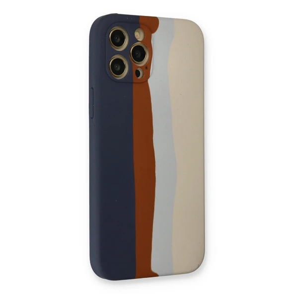Apple İphone 12 Pro Max Kılıf Ebruli Lansman Silikon - Lacivert-krem - Resim 3