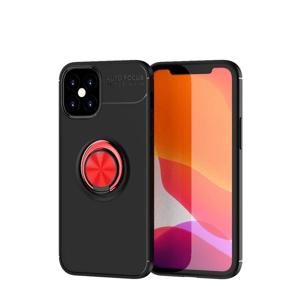 Apple İphone 12 Mini Kılıf Range Yüzüklü Silikon - Siyah-kırmızı ürün görseli 1