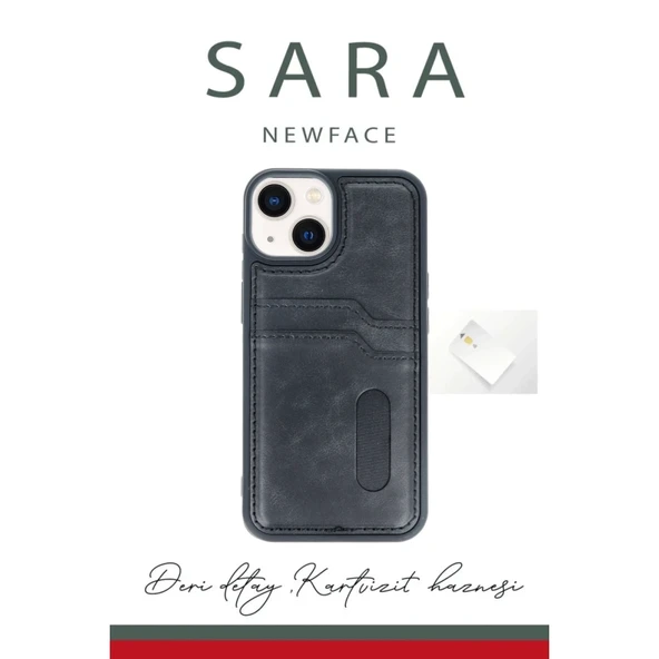 Apple İphone 15 Sara Kartvizitli Deri Kılıf - Taba - Resim 2