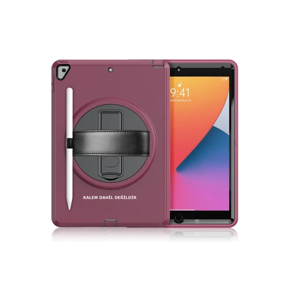 Apple İpad 10.2 (7.nesil) Kılıf Hand Strap Tablet Kılıfı - Mürdüm ürün görseli 1